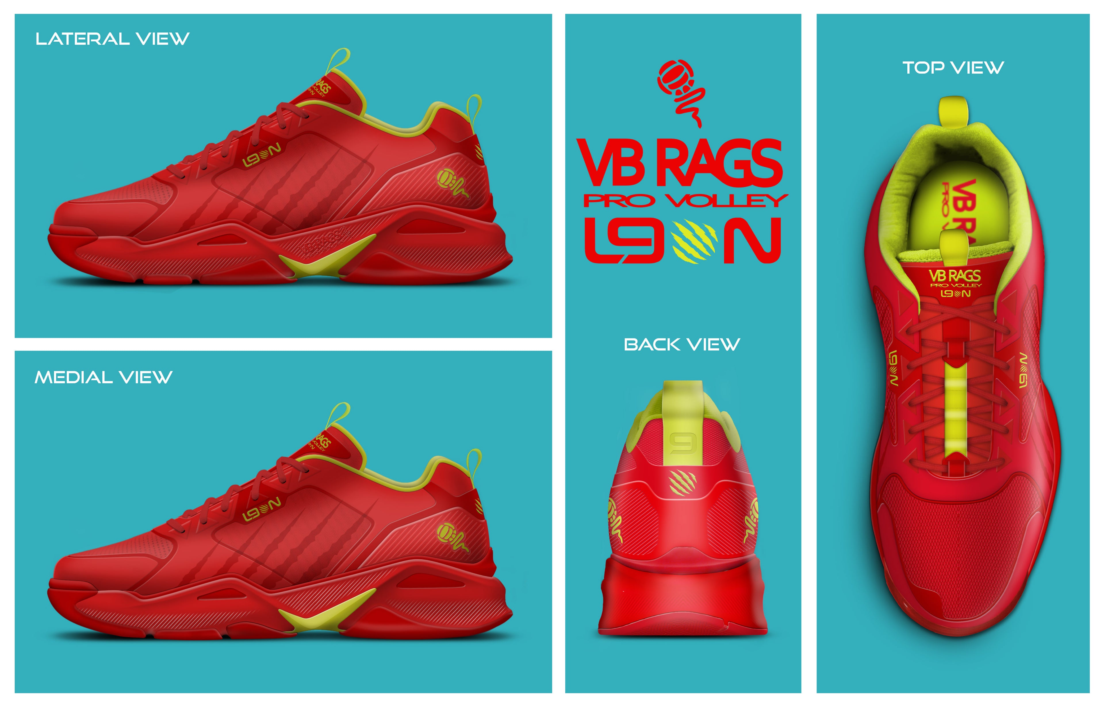 VB RAGS L9ON Volleyball Court Shoe | RED / NEON YELLOW